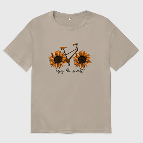 Женская футболка оверсайз Велосипед с подсолнухами / Миндальный – фото 1