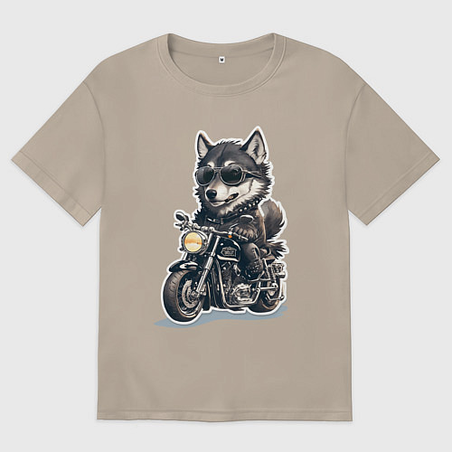 Женская футболка оверсайз Волчья сила на двух колесах / Миндальный – фото 1