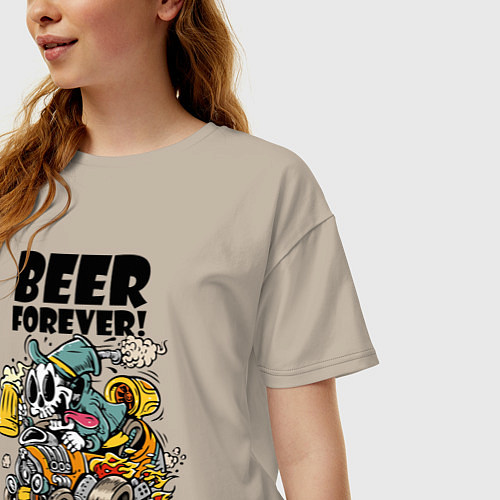 Женская футболка оверсайз Beer forever - motto / Миндальный – фото 3