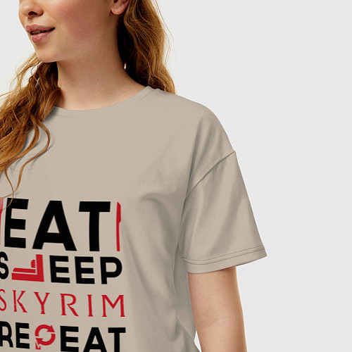 Женская футболка оверсайз Надпись: eat sleep Skyrim repeat / Миндальный – фото 3