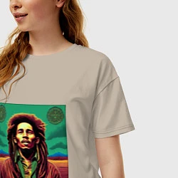 Футболка оверсайз женская Digital Art Bob Marley in the field, цвет: миндальный — фото 2