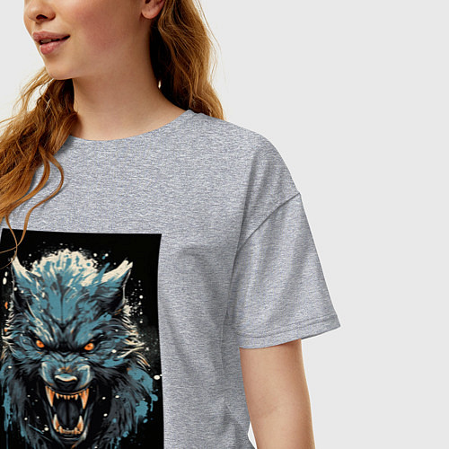 Женская футболка оверсайз Синий волк / Меланж – фото 3