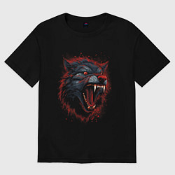 Футболка оверсайз женская Агрессивный красный волк, цвет: черный