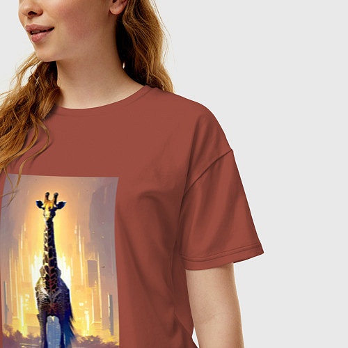 Женская футболка оверсайз Жираф в большом городе - фантазия - Нью-Йорк / Кирпичный – фото 3