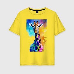 Футболка оверсайз женская Маленький жирафёнок - Африка - акварель, цвет: желтый