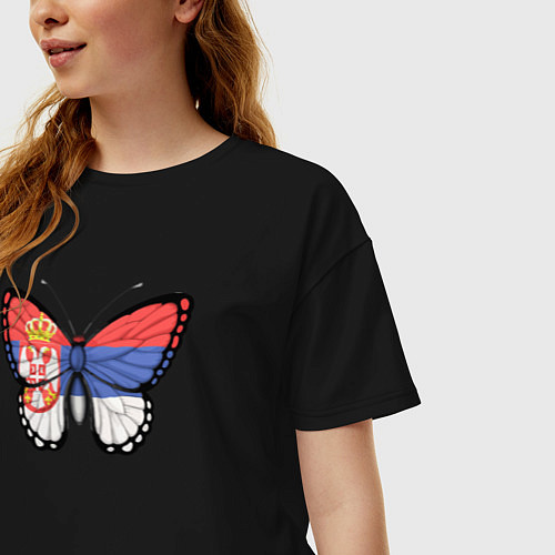 Женская футболка оверсайз Бабочка Сербия / Черный – фото 3