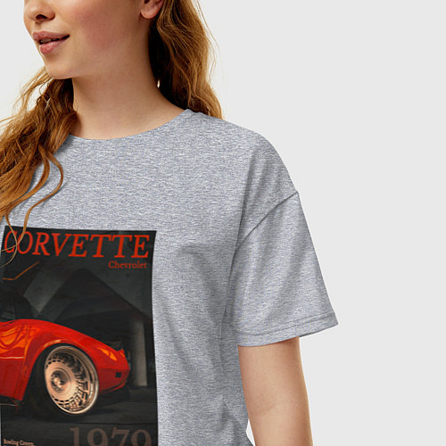 Женская футболка оверсайз Обложка журнала Chevrolet Corvette C3 / Меланж – фото 3