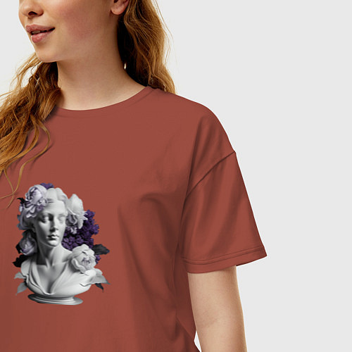 Женская футболка оверсайз Гипсовый бюст в цветах - нейросеть 3 / Кирпичный – фото 3