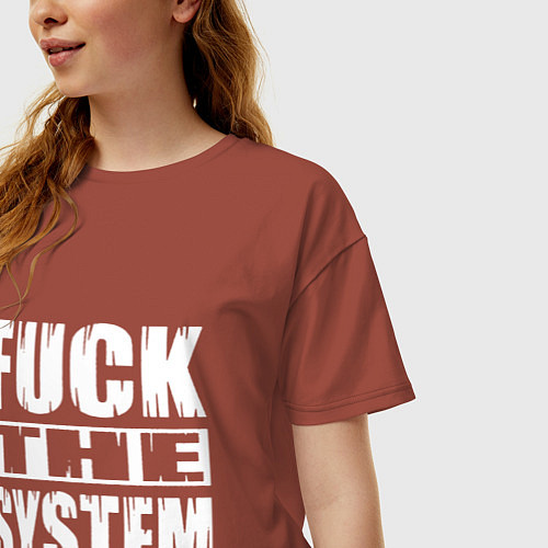 Женская футболка оверсайз SoD - f**k the system / Кирпичный – фото 3
