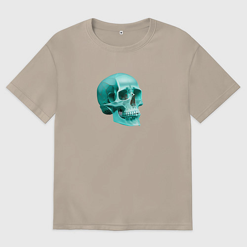 Женская футболка оверсайз Череп цвета Тиффани - нейросеть / Миндальный – фото 1