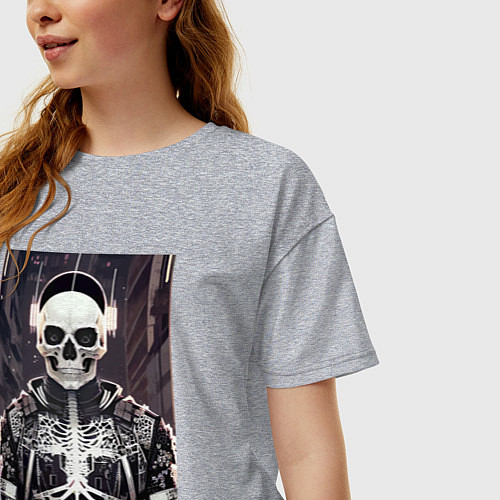 Женская футболка оверсайз Cyber-skull - neural network / Меланж – фото 3