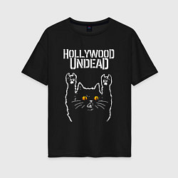 Женская футболка оверсайз Hollywood Undead rock cat