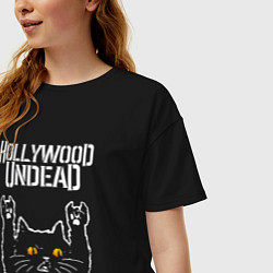 Футболка оверсайз женская Hollywood Undead rock cat, цвет: черный — фото 2