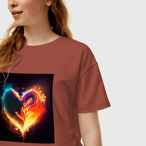 Женская футболка оверсайз Пылающее сердце - нейросеть / Кирпичный – фото 3