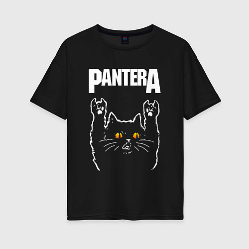 Женская футболка оверсайз Pantera rock cat / Черный – фото 1