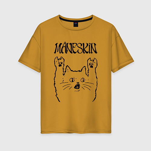 Женская футболка оверсайз Maneskin - rock cat / Горчичный – фото 1
