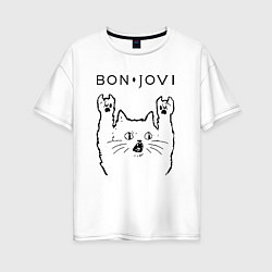 Футболка оверсайз женская Bon Jovi - rock cat, цвет: белый
