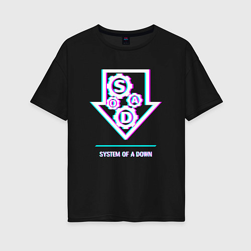 Женская футболка оверсайз System of a Down glitch rock / Черный – фото 1