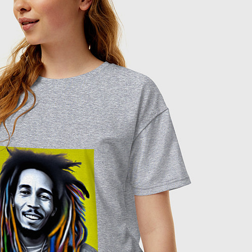 Женская футболка оверсайз Разноцветные дреды Боба Марли граффити / Меланж – фото 3