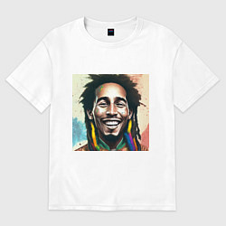 Футболка оверсайз женская Боб Марли полон счастья Арт новой школы, цвет: белый