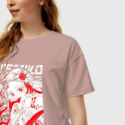 Женская футболка оверсайз Незуко комадо - клинок / Пыльно-розовый – фото 3