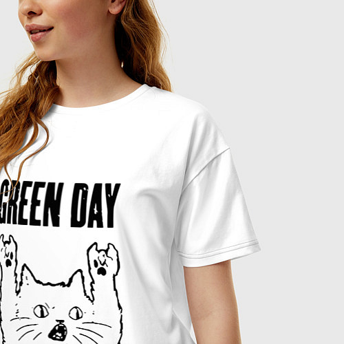 Женская футболка оверсайз Green Day - rock cat / Белый – фото 3