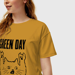 Футболка оверсайз женская Green Day - rock cat, цвет: горчичный — фото 2