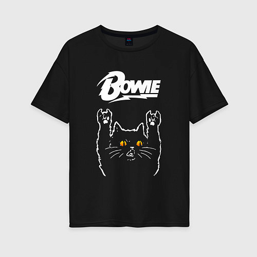 Женская футболка оверсайз David Bowie rock cat / Черный – фото 1