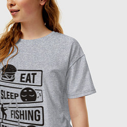 Футболка оверсайз женская Eat sleep fishing repeat, цвет: меланж — фото 2