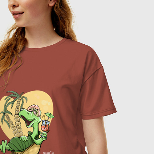 Женская футболка оверсайз Черепаха на отдыхе, футболка хб / Кирпичный – фото 3