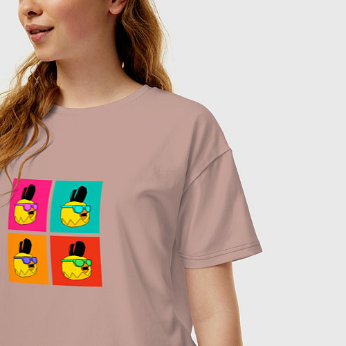 Женская футболка оверсайз Chicken Gun: цветные квадраты / Пыльно-розовый – фото 3