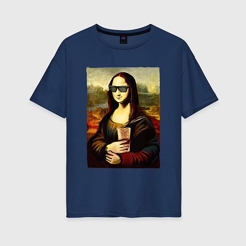 Женская футболка оверсайз Мона Лиза с шаурмой / Тёмно-синий – фото 1