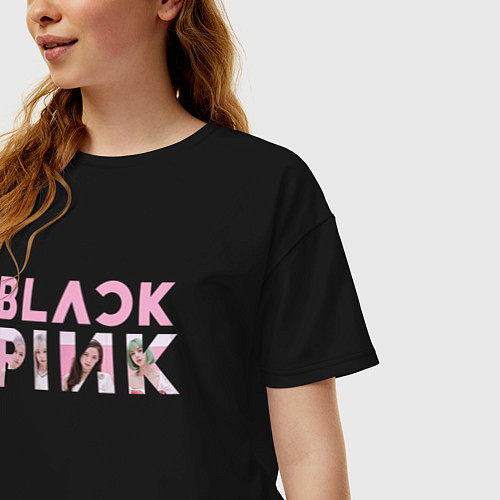 Женская футболка оверсайз Blackpink logo Jisoo Lisa Jennie Rose / Черный – фото 3