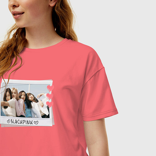 Женская футболка оверсайз Blackpink полароид / Коралловый – фото 3
