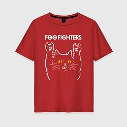 Футболка оверсайз женская Foo Fighters rock cat, цвет: красный