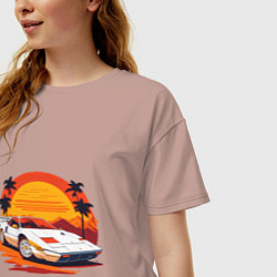 Футболка оверсайз женская Ретро Феррари, цвет: пыльно-розовый — фото 2