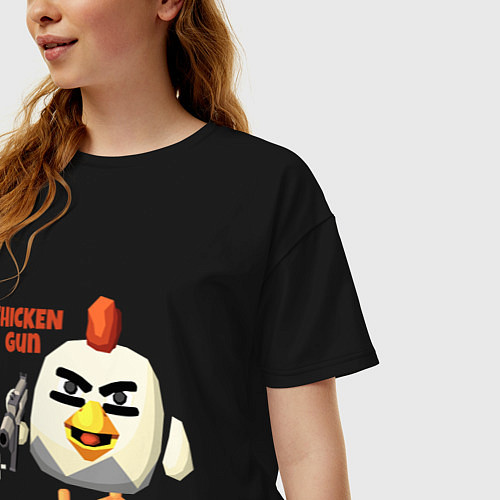 Женская футболка оверсайз Chicken Gun злой / Черный – фото 3