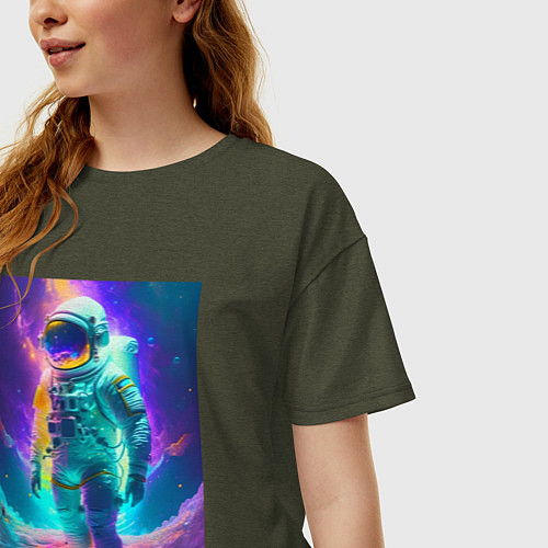 Женская футболка оверсайз Сон астронавта - нейросеть / Меланж-хаки – фото 3