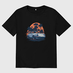 Женская футболка оверсайз Порше, пальмы и закат