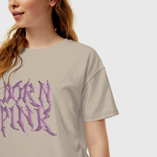 Женская футболка оверсайз Born pink Blackpink / Миндальный – фото 3