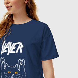 Футболка оверсайз женская Slayer rock cat, цвет: тёмно-синий — фото 2