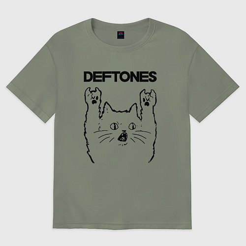Женская футболка оверсайз Deftones - rock cat / Авокадо – фото 1