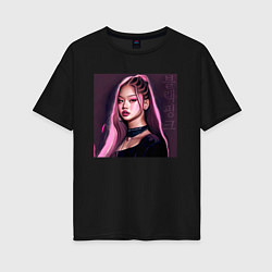 Футболка оверсайз женская Blackpink Jennie аниме рисунок, цвет: черный