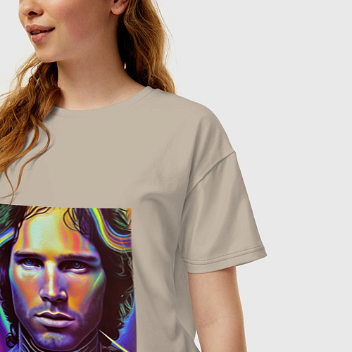 Женская футболка оверсайз Jim Morrison neon portrait art / Миндальный – фото 3