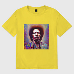 Футболка оверсайз женская Jimi Hendrix digital glitch art, цвет: желтый