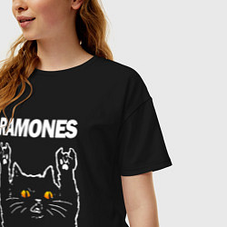 Футболка оверсайз женская Ramones rock cat, цвет: черный — фото 2