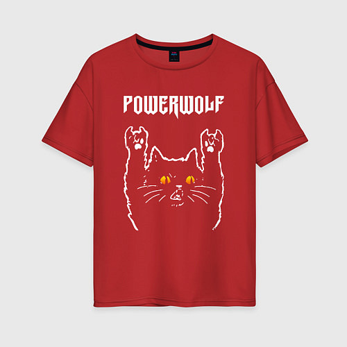 Женская футболка оверсайз Powerwolf rock cat / Красный – фото 1