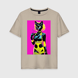 Женская футболка оверсайз Black cat - fashionista - pop art - neural network