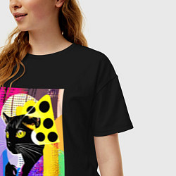 Футболка оверсайз женская Black cat cheese - pop art - poster, цвет: черный — фото 2