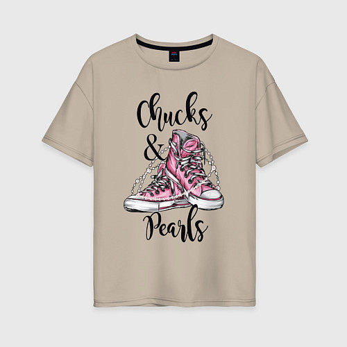 Женская футболка оверсайз Chucks and pearls / Миндальный – фото 1